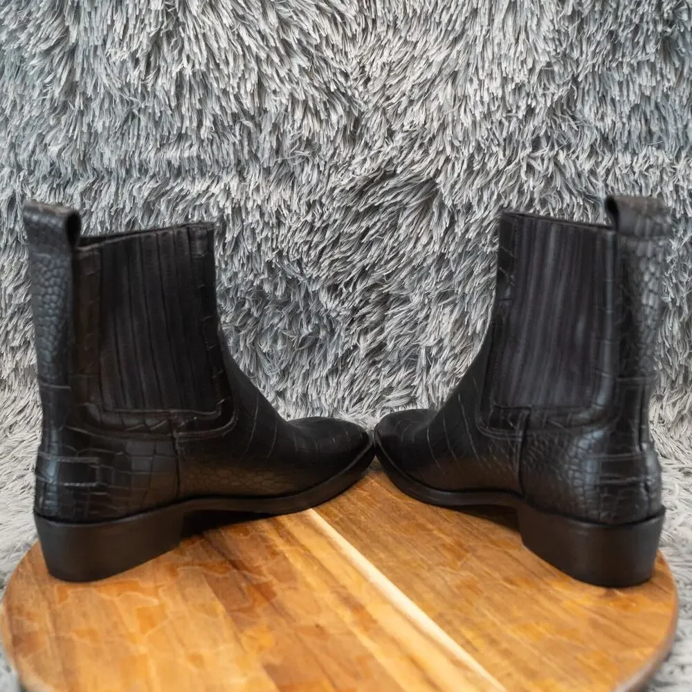Vintage Foundry‎ Co Main Boot Black Leather Croc Embossed Size 7